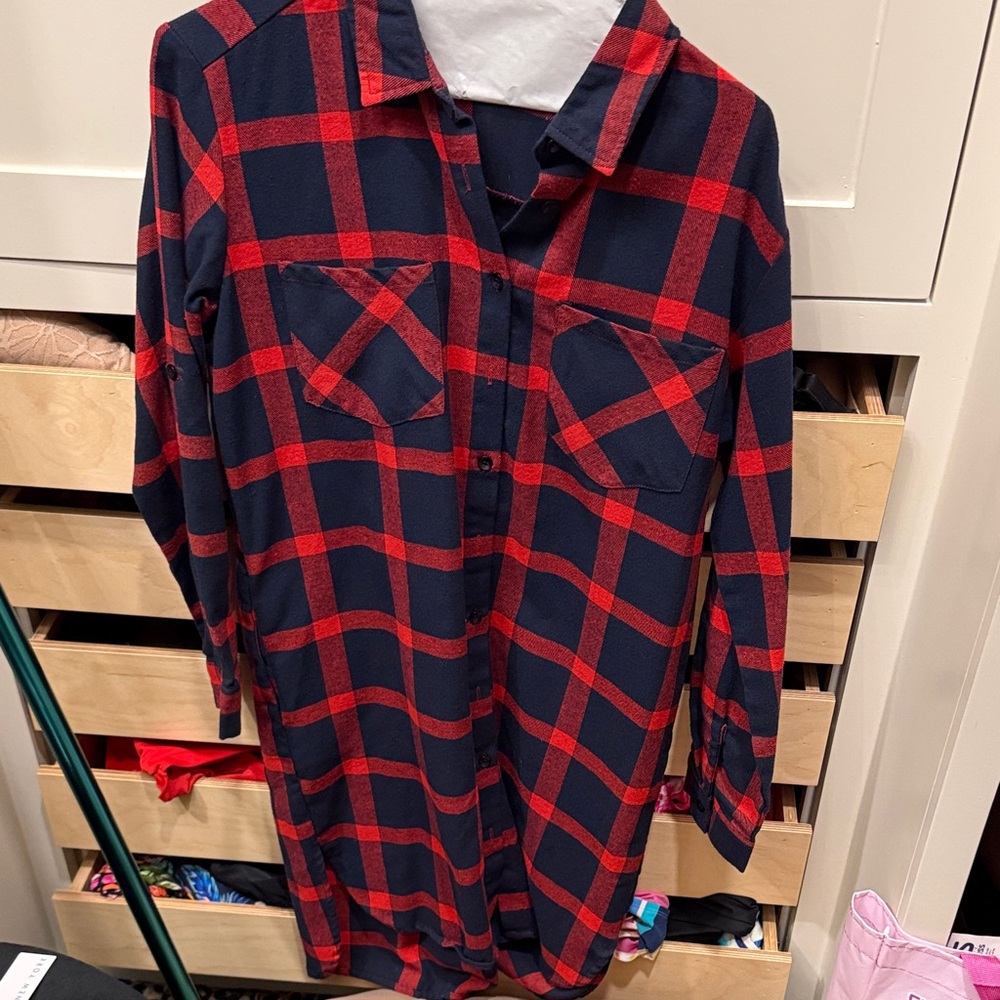 Acting Pro Red and Black Plaid Long Sleeve Dress